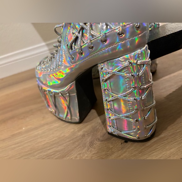 Dolls Kill Holographic Lace-Up platform Boots - Picture 8 of 15